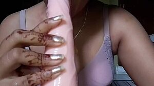 Indian Girl Feels Intense Pleasure from Dildo Cum Show in Dress