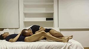 Neighbor with disability joins beautiful boss for private session.