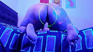 Colombian ebony bbw rides huge dildo in doggystyle