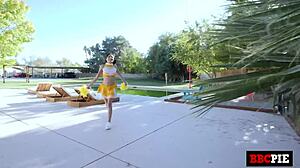 Cheerleader screams for big black cock ride. Wet pussy creampie finish!