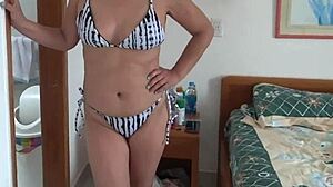 I Cum in My Stepmom's Pussy as She Puts on a Bikini and Goes Out to the Beach to Show Off