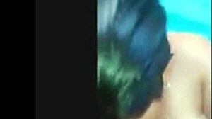 Russian cougar pays with blowjob and creampie in pool for anal action