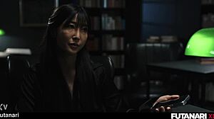 Asian futa ladyboy fucks redhead with creampie and shemale cumshots