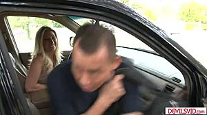 so this big tits blonde cougar spots a college guy on the street and picks him up for some wild pussy licking and fucking in 69 position