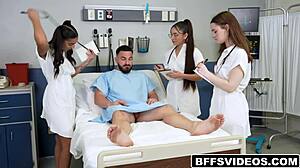 Watch these petite babes deepthroat and rim his shaft eagerly! They share every inch in ass to mouth action with heels on!