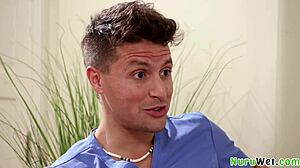 Big ass short hair blondie gets wet butt massage