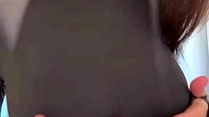 Stepmother caresses milky tits to orgasm in homemade webcam session.