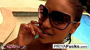 Strip club performance by indian milf priya rai hints at solo masturbation with big tits in ripped clothes.