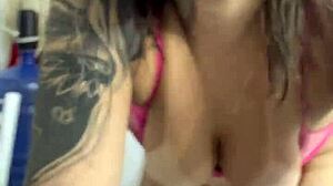 While she's on a video stream, I sneak in and fuck the babysitter hard in the kitchen with wet pussy spreading