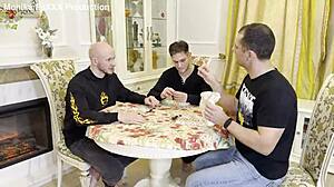 Russian Bitch Monika Fox Gets Gangbang Fucked by 3 Friends with Double Penetration Anal Deepthroat and Facial Cumshot During Lotto Game Break