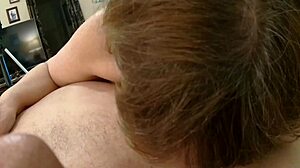 Granny Peggy Sue gives a vampiric cocksucking session with cum swallowing in close-up.