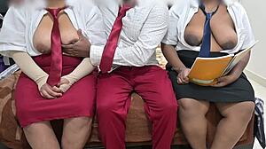 Oh wow, students dive into wild threesome in classroom!