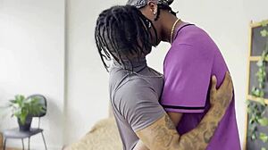 the basketball player hooks up with the crossdressing guy, pounding him hard with that big black cock