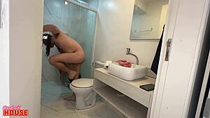 hey, check this brazilian midget heating up the bath with two guys in a wild threesome