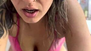 While she's on a video stream, I sneak in and fuck the babysitter hard in the kitchen with wet pussy spreading