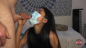 Masked Figure Swallows Cock Then Removes Mask for More