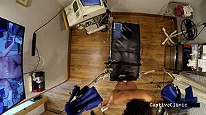 Rebel Wyatt gets captured by government agents who slap her pierced nipples and spread her hairy pussy in latex humiliation.