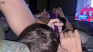 Purple Toy Goes Inside Chick As She Touches Inner Demon Squirming Grabbing Nipples Struggling To Light Cigarette With Monster Drinks And Stacker For Energy Play