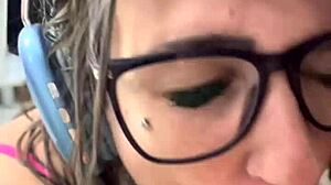 While she's on a video stream, I sneak in and fuck the babysitter hard in the kitchen with wet pussy spreading