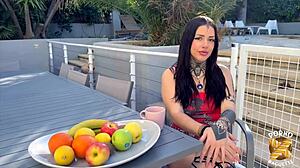 Laeticia Showcases Her Strong Character as a Beautiful European Woman with Tattoos and Small Waist