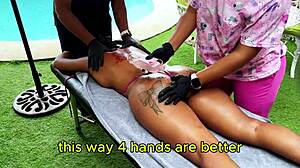 This horny milf latina woman with fit body and big tits got a happy ending massage.