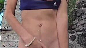 Karol Smith heads to the woods for outdoor fun, and they cum all over her petite tits!