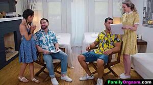 FamilyOrgasm - Submissive Stepdaughters Gift Massage Day to Stepdads with Uncle and Father-in-Law