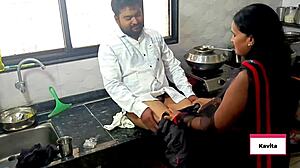 yo, desi indian kavita and tatya get steamy with kissing and small cock action in the kitchen homemade style