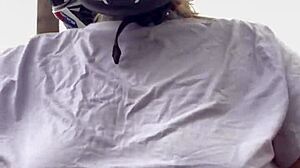 Motogirl grabs passenger, begs him to rub her hard nipples while riding—his cock throbs and explodes all over her!