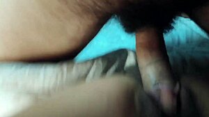 Missionary Rubbing Erect Cock On Hairy Pussy Lips With Big Clit