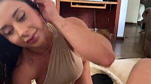 busty latina pov blowjob after interview