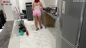 Why does this cleaning lady's tasty ass drive her boss completely crazy on the security camera?