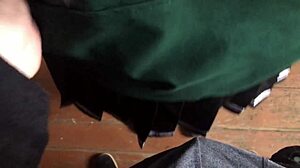 Milk fills wet student panties in abandoned house for cash