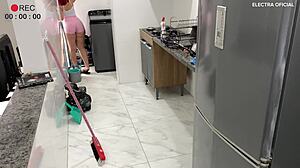 Why does this cleaning lady's tasty ass drive her boss completely crazy on the security camera?