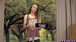 Tattooed Shemale Debuts Tugging