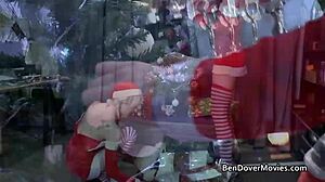 blonde amateur bends over in stockings for festive fun at ben dover's british crib during christmas