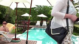 riho mikami gets wet in bikini outdoor scene before blowjob action.