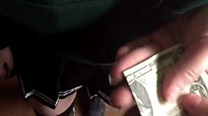 Milk fills wet student panties in abandoned house for cash