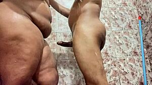 I head over to my neighbor's place and end up pounding her big pussy in the shower, cumming all over her fat ass