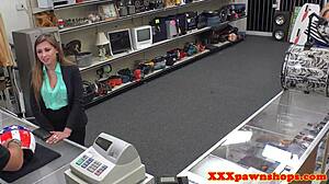 Big tit pawnee beauty rides cowgirl in heels gets facialized by broker