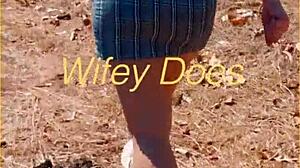 Milf flashes her shaved pussy in public, oops, skirt lifts up accidentally