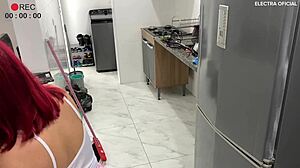 Why does this cleaning lady's tasty ass drive her boss completely crazy on the security camera?