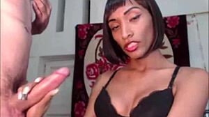 Stunning ebony tranny boldly deepthroats big cock of her young amateur lover