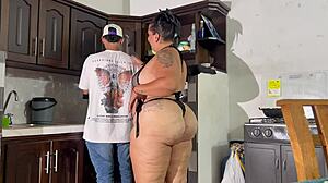 Madrastra Engages In Rough Sex With Hujastro In Kitchen Featuring Doggystyle And Missionary