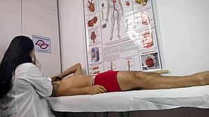 Patient gets aroused right in front of the sexy nurse during checkup