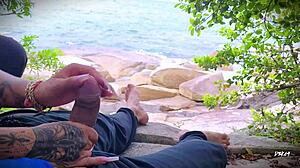 Unexpected Ejaculation Surprise At The Beach During Outdoor Amateur Session