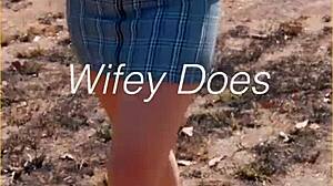 Milf flashes her shaved pussy in public, oops, skirt lifts up accidentally