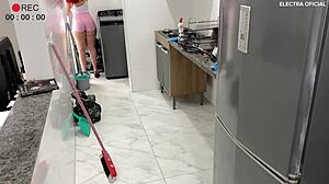 Why does this cleaning lady's tasty ass drive her boss completely crazy on the security camera?