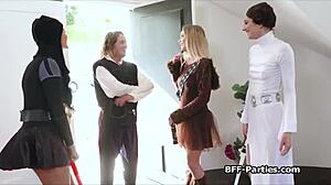 Sexy cosplay turns to fourway party