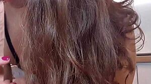 sexy girl masturbates with fingers in the kitchen